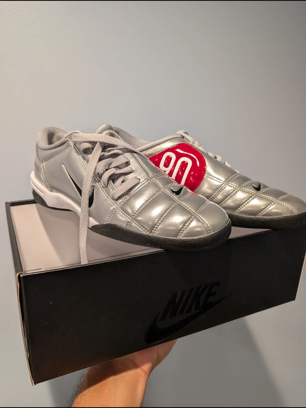 Nike Silver Sneakers with Red '90' Patch
